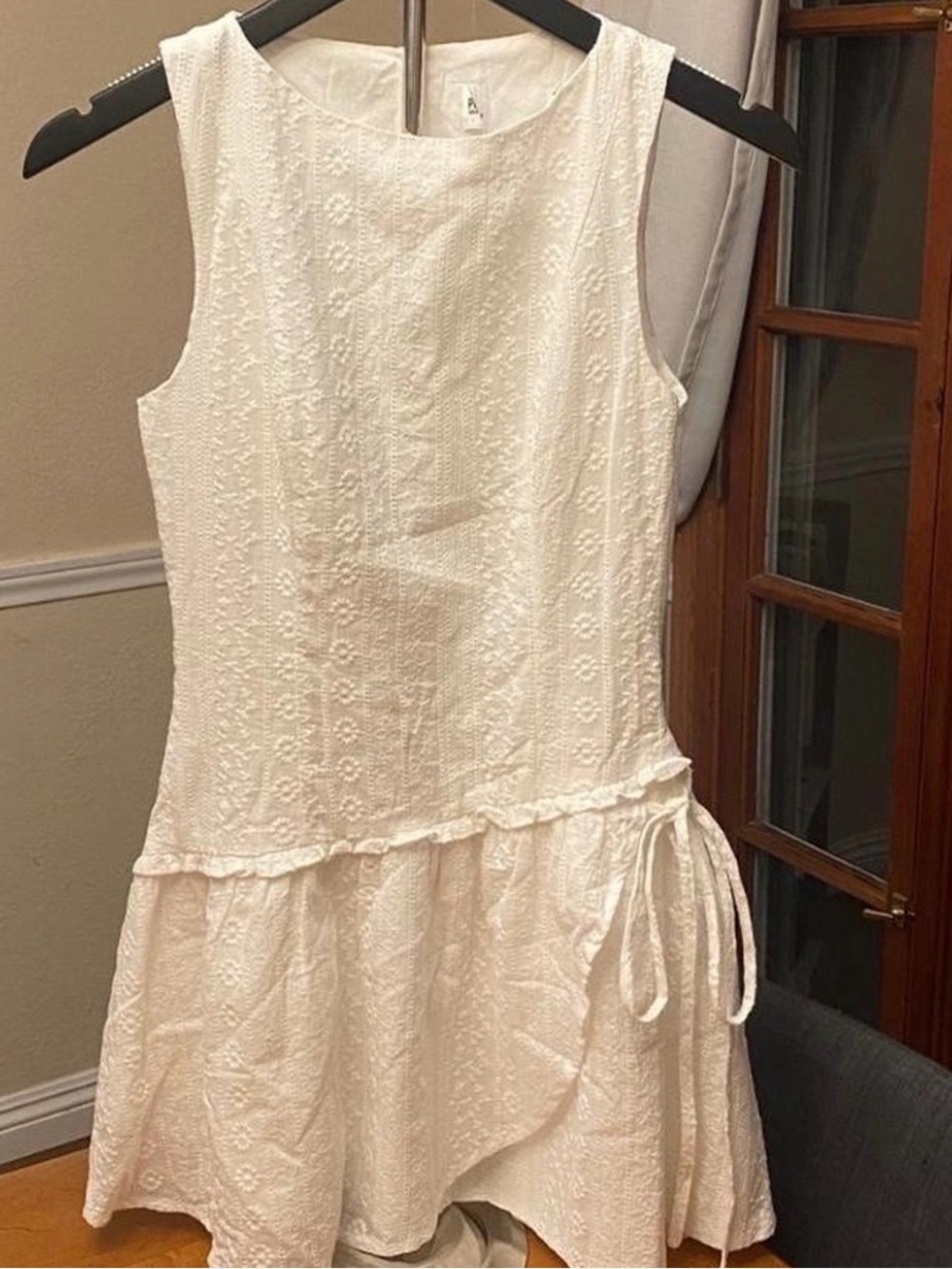 Princess Polly White Sleeveless Eyelet Drop-Waist Dress